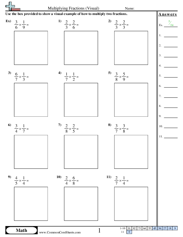 5.nf.4b Worksheets - Multiplying Fractions (visual) worksheet